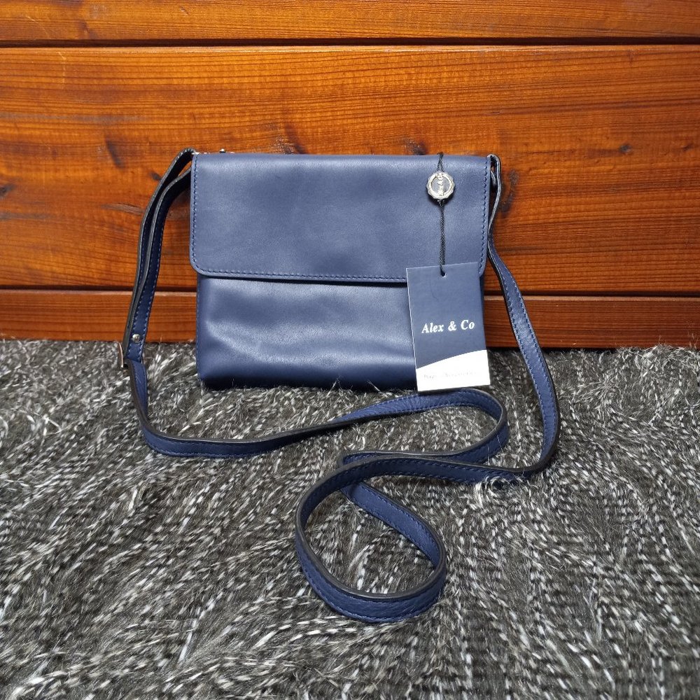 Alex & Co Blue Leather & Suede Crossbody Bag.